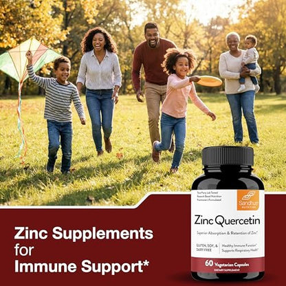Sandhu's Zink Quercetin 60 Kapseln (1 Pack) | Hochdosiertes Zinkpräparat für Immunsystem und saisonale Allergien | Antioxidative Unterstützung für Männer und Frauen | Leicht zu schlucken