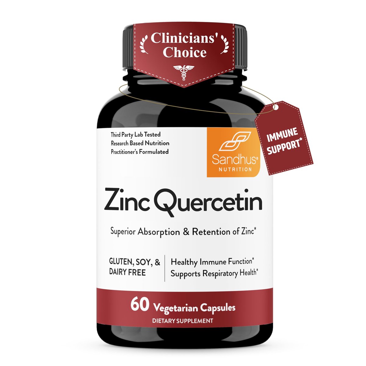 Sandhu's Zink Quercetin 60 Kapseln (1 Pack) | Hochdosiertes Zinkpräparat für Immunsystem und saisonale Allergien | Antioxidative Unterstützung für Männer und Frauen | Leicht zu schlucken