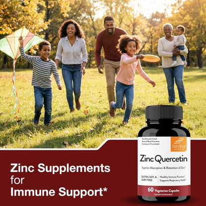 Sandhu's Zink Quercetin 60 Kapseln (1 Pack) | Hochdosiertes Zinkpräparat für Immunsystem und saisonale Allergien | Antioxidative Unterstützung für Männer und Frauen | Leicht zu schlucken