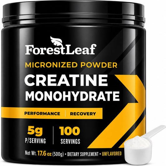 ForestLeaf Micronisiertes Creatin Monohydrat Pulver – Maximieren Sie Muskelwachstum & Kraft – Ungeschmacktes Creatin für Frauen und Männer – 5 g pro Portion – 100 Portionen