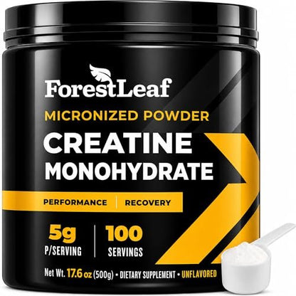 ForestLeaf Micronisiertes Creatin Monohydrat Pulver – Maximieren Sie Muskelwachstum & Kraft – Ungeschmacktes Creatin für Frauen und Männer – 5 g pro Portion – 100 Portionen
