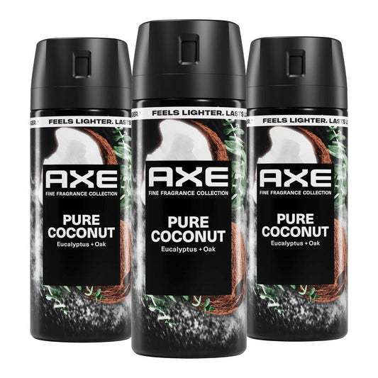 AXE Fine Fragrance Collection Körperspray 3er-Pack Pure Coconut – 72h Frische, Aluminiumfrei, 2,9 oz