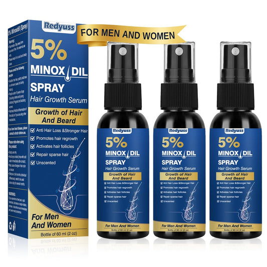 5% Minoxidil Spray für Männer und Frauen – Haarwuchs Serum mit Biotin gegen Haarausfall für dickeres, volleres und gesünderes Haar – 3 Flaschen à 60 ml