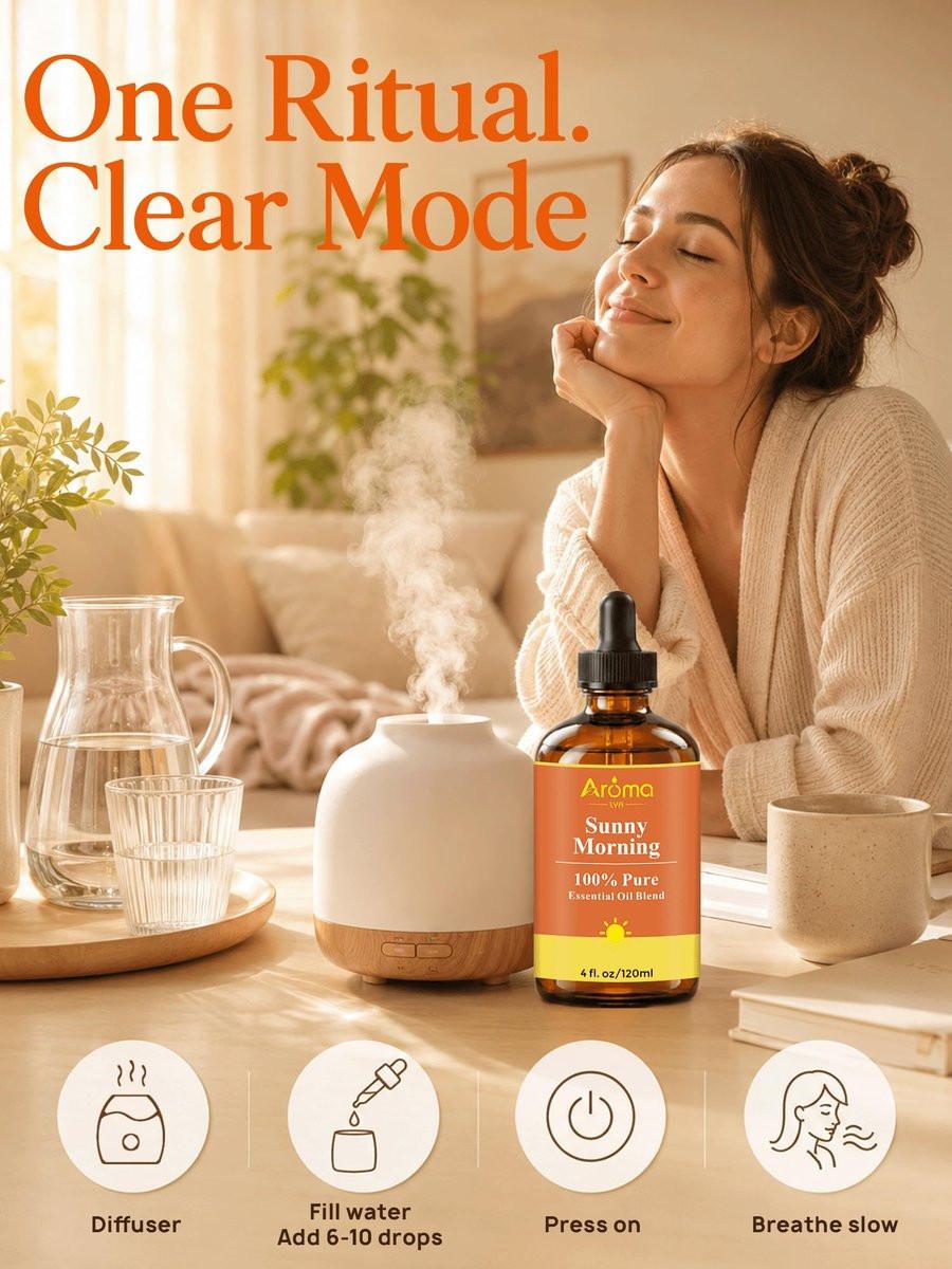 Sunny Morning – 100 % reine ätherische Ölmischung, zitrusfrischer Duft für Diffuser, 118 ml