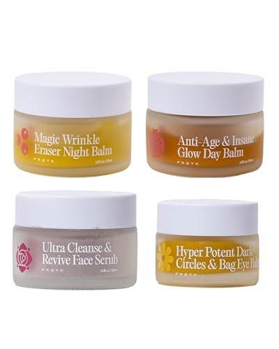 Frøya Organics Das Komplette System für die Haut reifer Frauen | 4-teiliges Set mit Gesichtspeeling, Tages- und Nachtbalsam & Augenpflegebalsam | Mit Hagebutte, Ringelblume & Sanddorn | 60-Tage-Vorrat