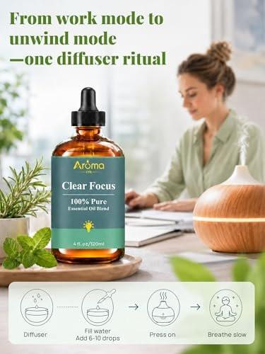 Clear Focus – 100 % reiner ätherischer Öl-Blend, kühl-zitrusartig-kräuterig, für konzentrierte und wache Stimmung, erfrischend – nie angespannt, für Diffuser, 118 ml