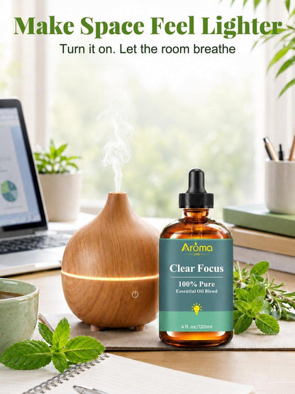 Clear Focus – 100 % reiner ätherischer Öl-Blend, kühl-zitrusartig-kräuterig, für konzentrierte und wache Stimmung, erfrischend – nie angespannt, für Diffuser, 118 ml