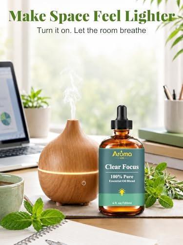 Clear Focus – 100 % reiner ätherischer Öl-Blend, kühl-zitrusartig-kräuterig, für konzentrierte und wache Stimmung, erfrischend – nie angespannt, für Diffuser, 118 ml