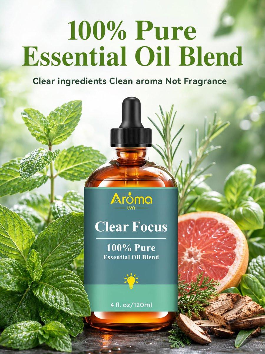 Clear Focus – 100 % reiner ätherischer Öl-Blend, kühl-zitrusartig-kräuterig, für konzentrierte und wache Stimmung, erfrischend – nie angespannt, für Diffuser, 118 ml