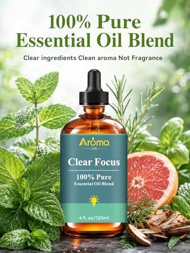 Clear Focus – 100 % reiner ätherischer Öl-Blend, kühl-zitrusartig-kräuterig, für konzentrierte und wache Stimmung, erfrischend – nie angespannt, für Diffuser, 118 ml