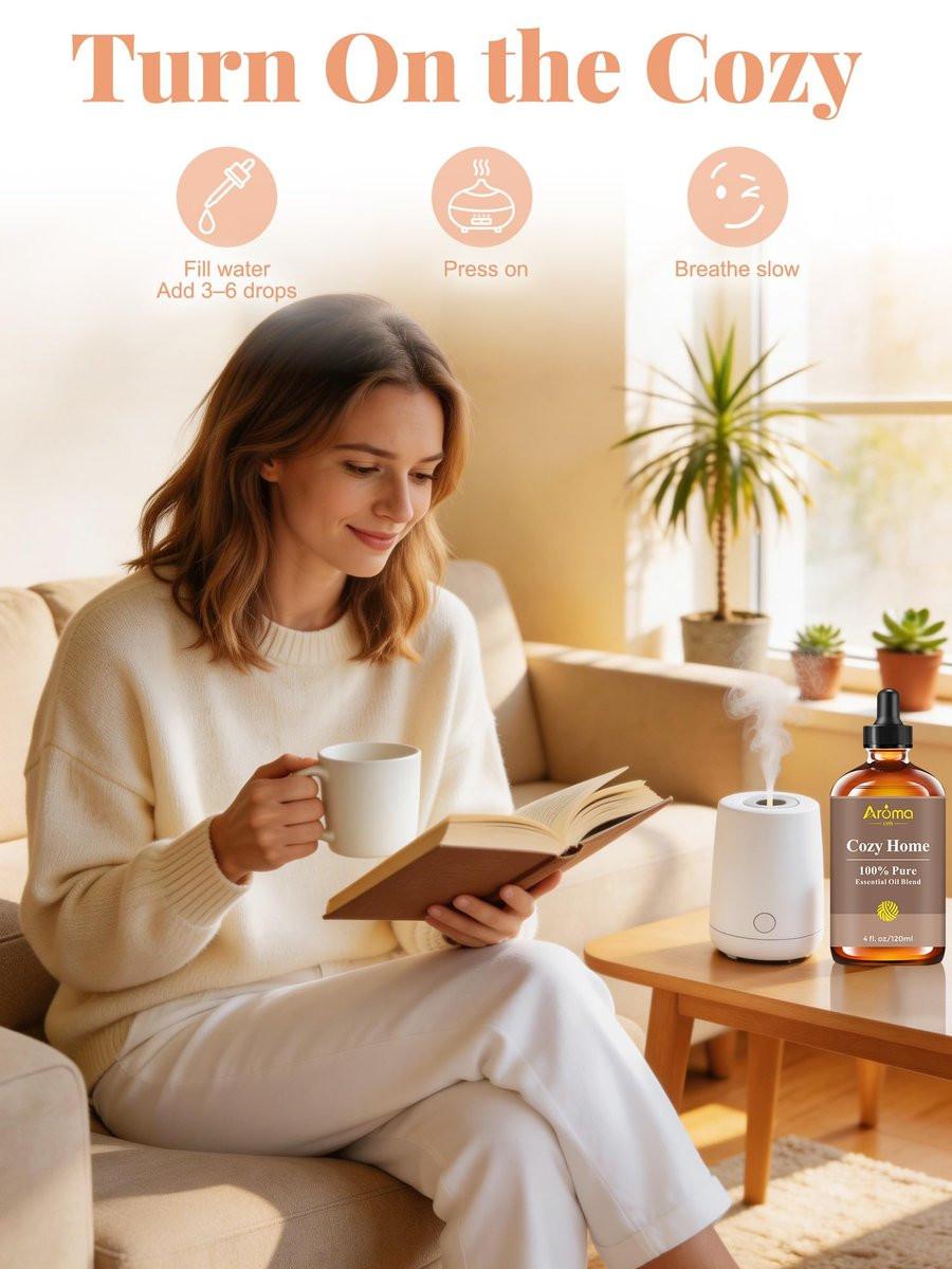 Cozy Home – 100 % reine ätherische Ölmischung mit warmem Holzduft – schafft eine einladende, entspannte und belebte Atmosphäre – nie schläfrig