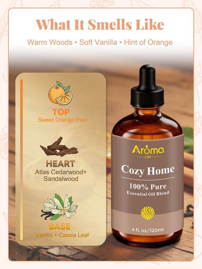 Cozy Home – 100 % reine ätherische Ölmischung mit warmem Holzduft – schafft eine einladende, entspannte und belebte Atmosphäre – nie schläfrig
