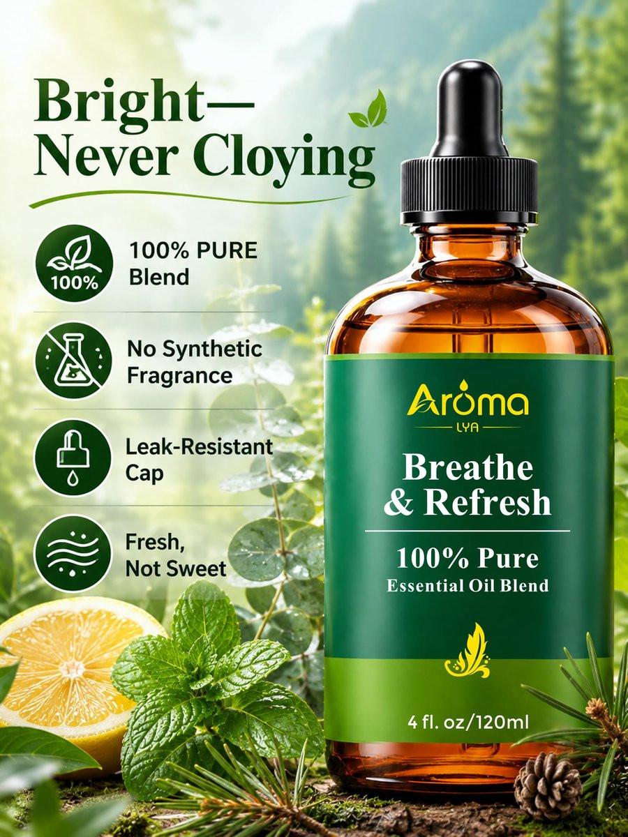 Breathe & Refresh – 100 % reine ätherische Ölmischung mit kühl-frischem Duft für Diffuser | AromaLYA