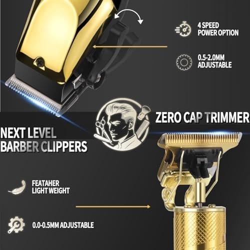 Professioneller Haarschneider für Männer mit LED-Display – 4-teiliges kabelloses Pflegeset: Haarschneider, T-Trimmer, Doppellagen-Folienrasierer und Nasenhaartrimmer – Komplettes Heim-Pflegeset in Gold