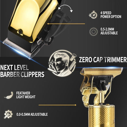Professioneller Haarschneider für Männer mit LED-Display – 4-teiliges kabelloses Pflegeset: Haarschneider, T-Trimmer, Doppellagen-Folienrasierer und Nasenhaartrimmer – Komplettes Heim-Pflegeset in Gold
