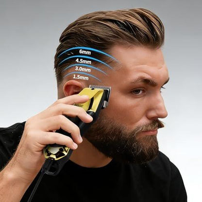 Professioneller Haarschneider für Männer mit LED-Display – 4-teiliges kabelloses Pflegeset: Haarschneider, T-Trimmer, Doppellagen-Folienrasierer und Nasenhaartrimmer – Komplettes Heim-Pflegeset in Gold