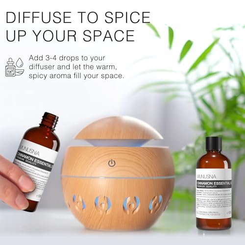 MUNUSNA Zimtöl 100 ml – 100% reines natürliches Zimtöl, Premium-Aromatherapieöl für Haare, Gesicht, Haut, Körper, Diffuser, Massage, Zuhause, Seifen- und Kerzenherstellung