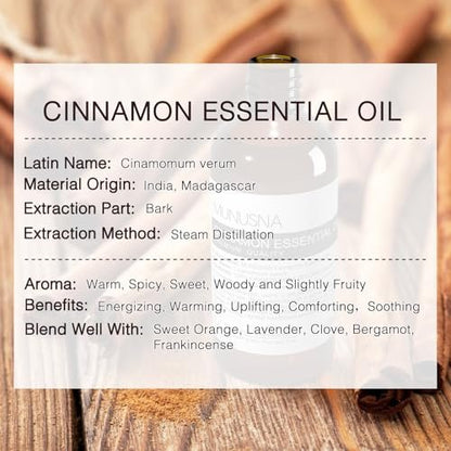 MUNUSNA Zimtöl 100 ml – 100% reines natürliches Zimtöl, Premium-Aromatherapieöl für Haare, Gesicht, Haut, Körper, Diffuser, Massage, Zuhause, Seifen- und Kerzenherstellung