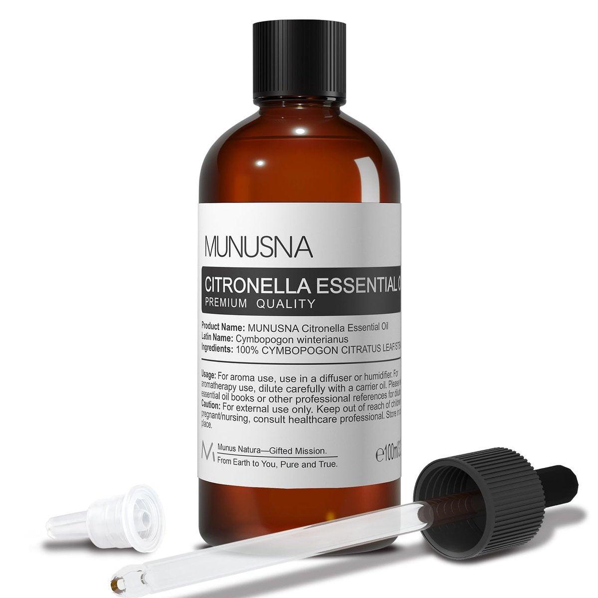 MUNUSNA Citronella Öl 100ml – 100% reines natürliches Citronella-Öl für Aromatherapie, Haut- und Haarpflege, selbstgemachte Sprays, Diffuser, Luftreinigung, Massage, Kerzen- und Seifenherstellung