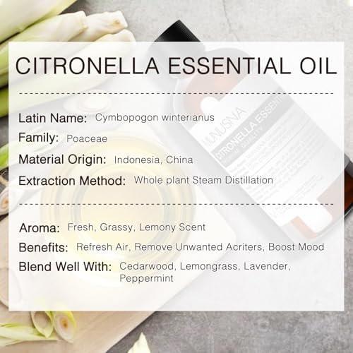 MUNUSNA Citronella Öl 100ml – 100% reines natürliches Citronella-Öl für Aromatherapie, Haut- und Haarpflege, selbstgemachte Sprays, Diffuser, Luftreinigung, Massage, Kerzen- und Seifenherstellung
