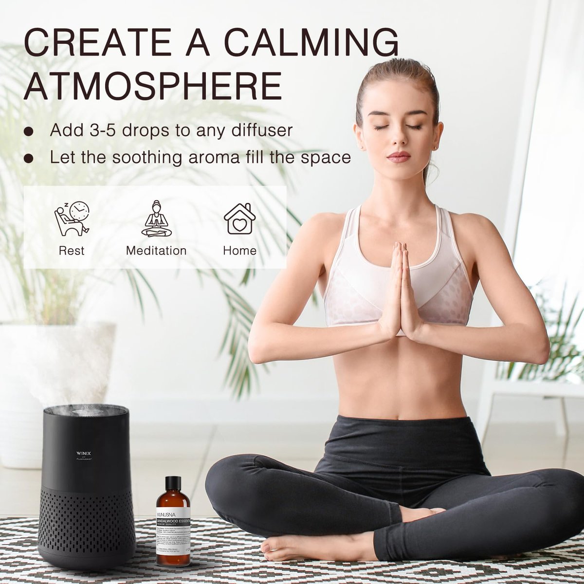 MUNUSNA Sandelholz Ätherisches Öl 100 ml – 100 % reines natürliches Sandelholzöl Premiumklasse für Diffuser, Hautpflege, Haarpflege, Massage, Yoga, Zuhause, Seifen- und Kerzenherstellung