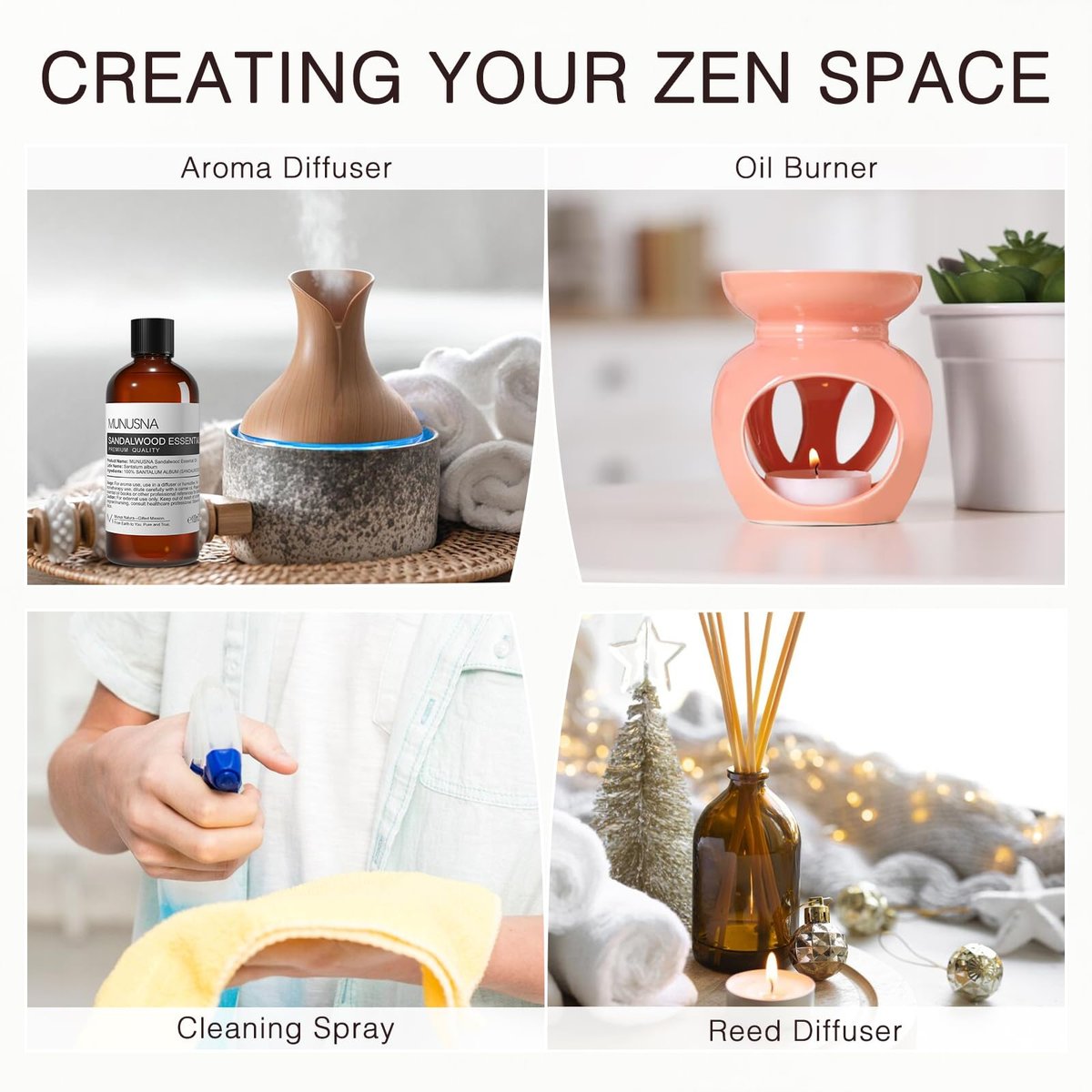 MUNUSNA Sandelholz Ätherisches Öl 100 ml – 100 % reines natürliches Sandelholzöl Premiumklasse für Diffuser, Hautpflege, Haarpflege, Massage, Yoga, Zuhause, Seifen- und Kerzenherstellung