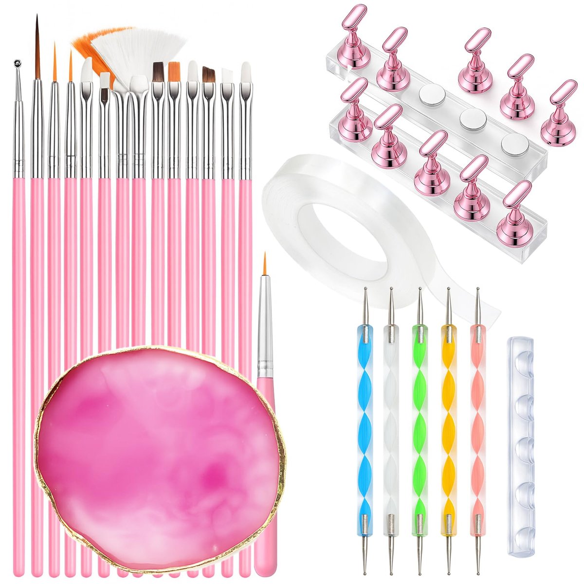 15-teiliges Nagelkunst-Set mit Pinseln, Dotting-Pens, Mischpalette und Nagelständern – Perfekt für Anfänger und Profis