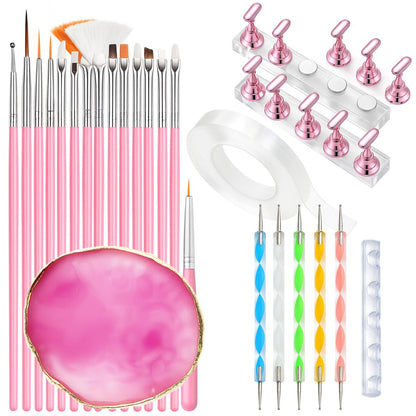 15-teiliges Nagelkunst-Set mit Pinseln, Dotting-Pens, Mischpalette und Nagelständern – Perfekt für Anfänger und Profis
