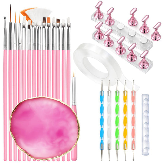 15-teiliges Nagelkunst-Set mit Pinseln, Dotting-Pens, Mischpalette und Nagelständern – Perfekt für Anfänger und Profis