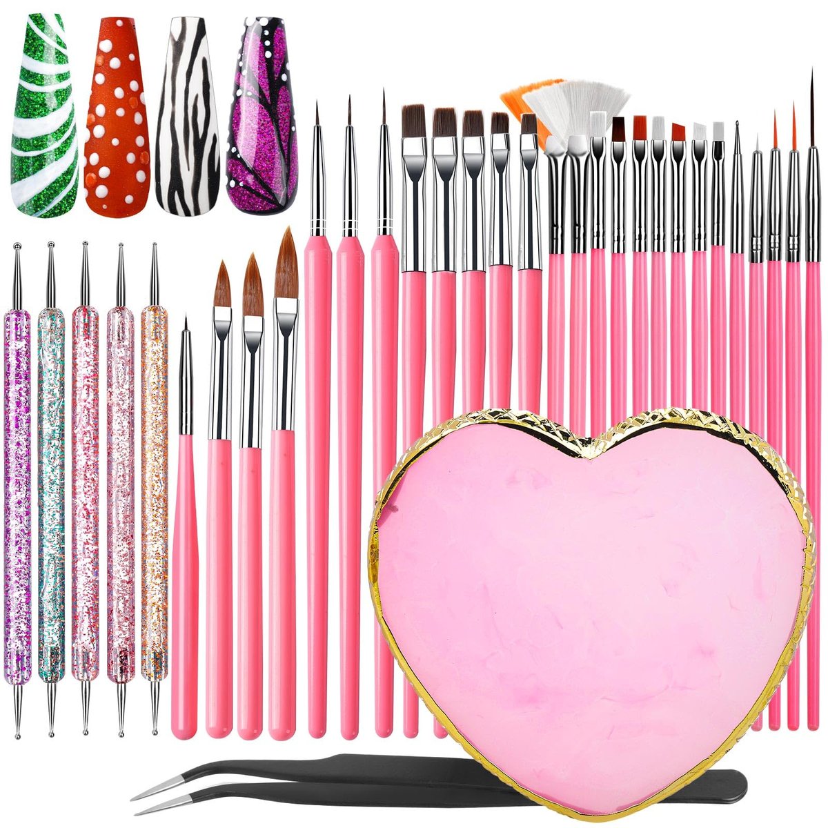 FANDAMEI 33-teiliges Nagelkunst-Set: Pinsel, Dotting-Tools & Palette – Perfekt für Nageldesign