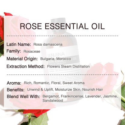 MUNUSNA Rosenöl 100ml – 100% reines natürliches Rosenöl für Haut, Haare und Gesicht, Premium-ätherisches Öl für Diffuser, Massage, Yoga, Bad, Seifen- und Kerzenherstellung
