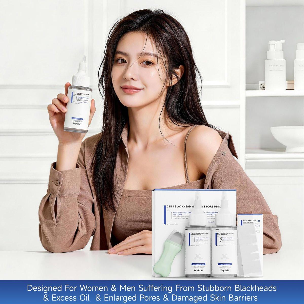 2 in 1 PDRN & Calcium BlackHead Melting & Porenminimierer, 10,15 fl oz | 60 Hautpflege-Wattepads, schmilzt Talg, strafft Poren, Ölkontrolle + Feuchtigkeitsversorgung | Hyaluronsäure, Salicylsäure, Koreanische Hautpflege