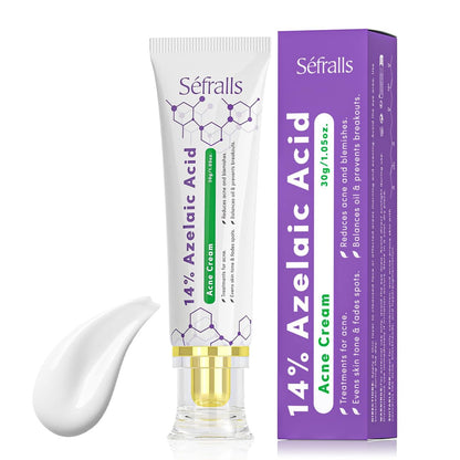 Sefralls 14% Azelainsäure Akne Creme – Fortschrittliche Gesichtscreme gegen Rötungen, beugt Pickeln vor, beruhigt Irritationen, klärt die Haut, 30 ml