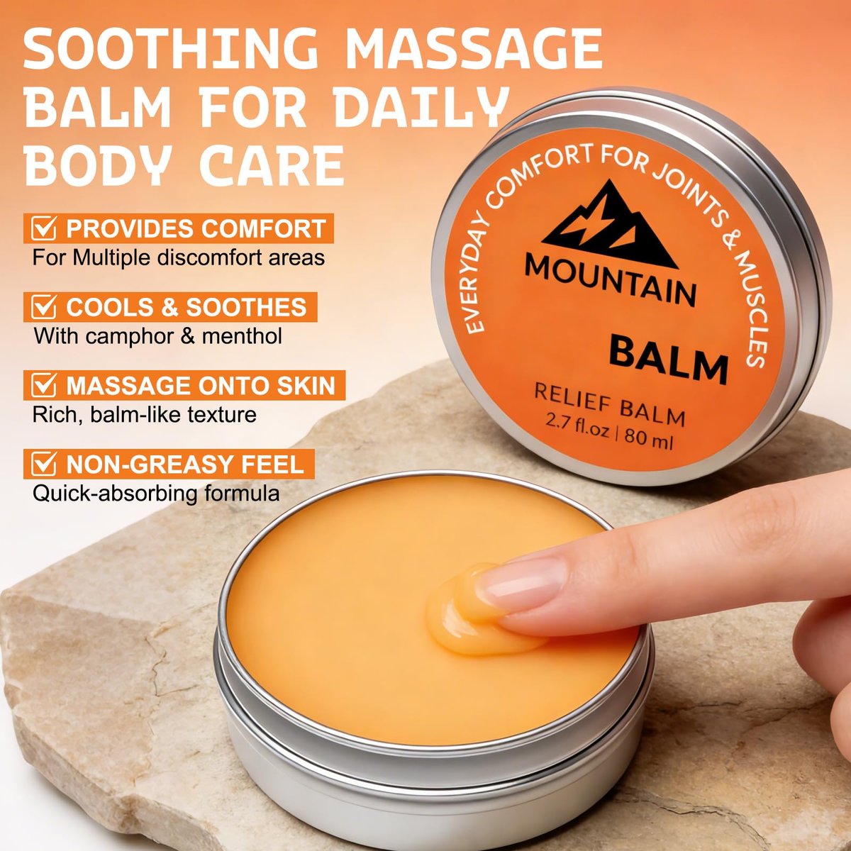 2er-Pack Mountain Relief Balm – Beruhigende Gel-Creme für Knie, Füße, Rücken & Gelenke – Schnell einziehende, nicht fettende Formel (2x 2,7 fl oz)