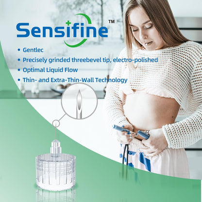 Sensifine Pen-Nadeln 32G x 4mm, 100 Stück, Universalkompatibilität mit den meisten Pen-Geräten