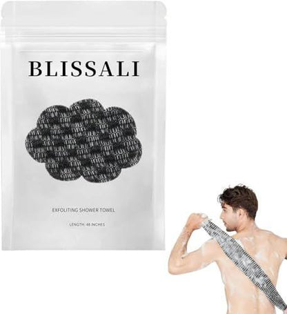Blissal Peeling-Duschhandtuch 47 Zoll – Premium Peeling-Tuch für Körper und Gesicht – 2-in-1 Peeling-Waschlappen und Körperpeeler mit zwei Seiten für alle Hauttypen (Schwarz)