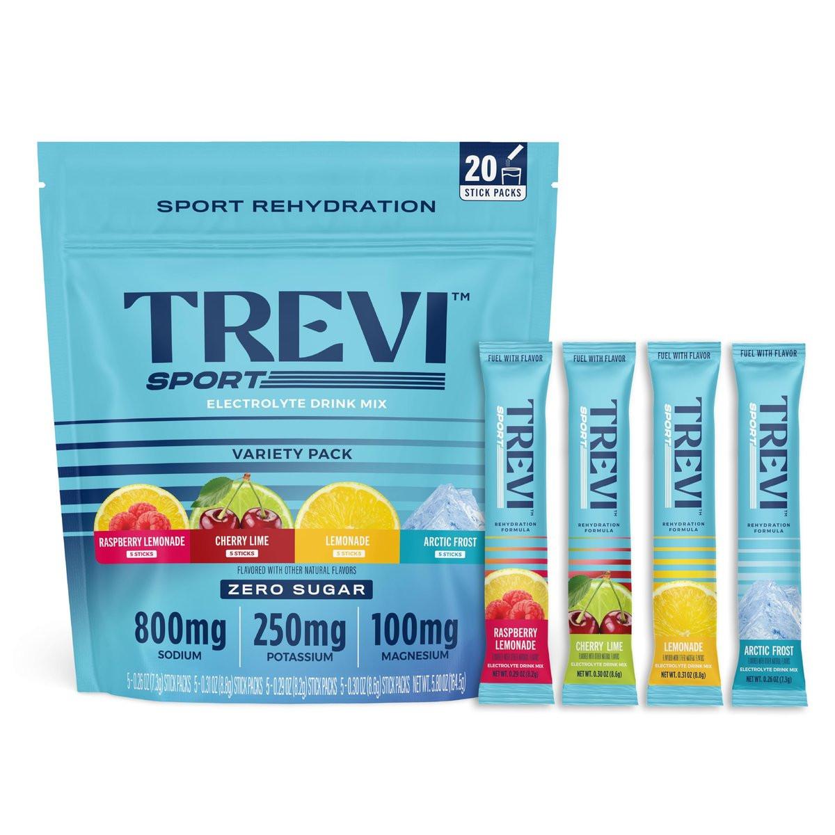 TREVI™ Sport Elektrolyte Pulver Beutel Zuckerfrei - 800 mg Natrium - 250 mg Kalium - 100 mg Magnesium - Wasser Trinkmischung zur Rehydrierung - 20 Stück - Sortenpaket