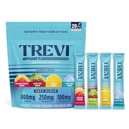 TREVI™ Sport Elektrolyte Pulver Beutel Zuckerfrei - 800 mg Natrium - 250 mg Kalium - 100 mg Magnesium - Wasser Trinkmischung zur Rehydrierung - 20 Stück - Sortenpaket