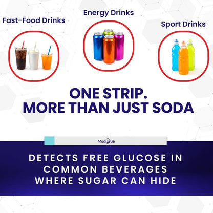 MediTrue Diet Check – 50 Diät-Soda-Teststreifen zum Erkennen von Nicht-Diät-Getränken – Ideal für Diabetiker, Keto- und Zuckerfreie Ernährung – 50 Streifen – Überprüfen Sie Ihr Diätgetränk in Sekunden
