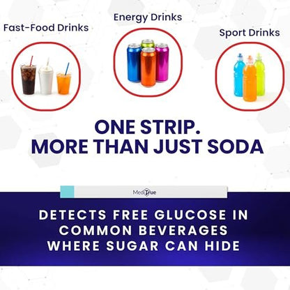 MediTrue Diet Check – 50 Diät-Soda-Teststreifen zum Erkennen von Nicht-Diät-Getränken – Ideal für Diabetiker, Keto- und Zuckerfreie Ernährung – 50 Streifen – Überprüfen Sie Ihr Diätgetränk in Sekunden