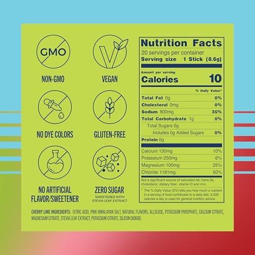 TREVI™ Sport Electrolytes Pulverbeutel Zuckerfrei - 800 mg Natrium - 250 mg Kalium - 100 mg Magnesium - Wasser-Mix für die Rehydrierung - 20 Stück - Kirsche Limette