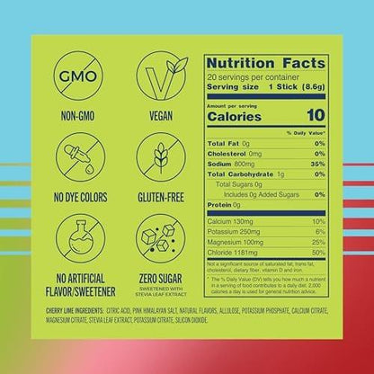 TREVI™ Sport Electrolytes Pulverbeutel Zuckerfrei - 800 mg Natrium - 250 mg Kalium - 100 mg Magnesium - Wasser-Mix für die Rehydrierung - 20 Stück - Kirsche Limette