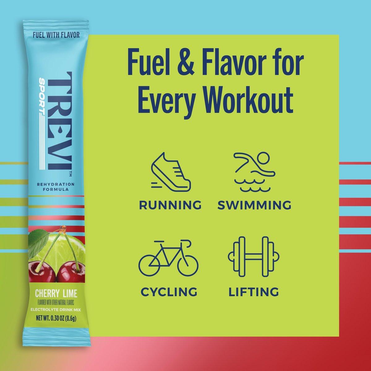 TREVI™ Sport Electrolytes Pulverbeutel Zuckerfrei - 800 mg Natrium - 250 mg Kalium - 100 mg Magnesium - Wasser-Mix für die Rehydrierung - 20 Stück - Kirsche Limette