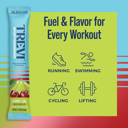 TREVI™ Sport Electrolytes Pulverbeutel Zuckerfrei - 800 mg Natrium - 250 mg Kalium - 100 mg Magnesium - Wasser-Mix für die Rehydrierung - 20 Stück - Kirsche Limette