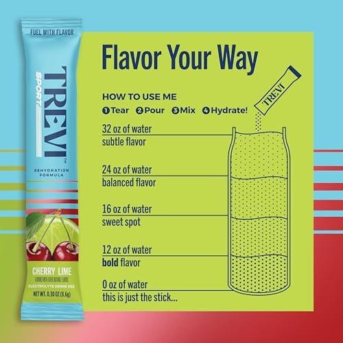 TREVI™ Sport Electrolytes Pulverbeutel Zuckerfrei - 800 mg Natrium - 250 mg Kalium - 100 mg Magnesium - Wasser-Mix für die Rehydrierung - 20 Stück - Kirsche Limette