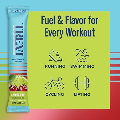 TREVI™ Sport Electrolytes Pulverbeutel Zuckerfrei - 800 mg Natrium - 250 mg Kalium - 100 mg Magnesium - Wasser-Mix für die Rehydrierung - 20 Stück - Kirsche Limette