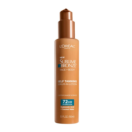 L'Oréal Paris Sublime Bronze Hydrating Self Tanning Serum-In-Lotion – Selbstbräuner für Gesicht und Körper mit Kokoswasser und Hyaluronsäure, 150 ml