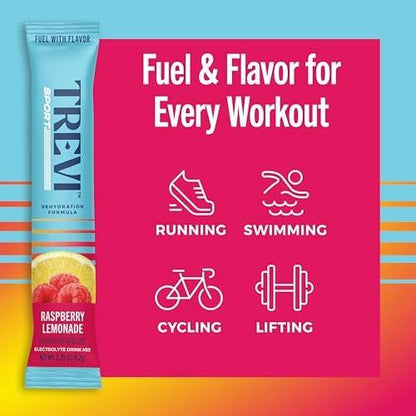 TREVI™ Sport Electrolytes Pulverbeutel Zuckerfrei - 800 mg Natrium - 250 mg Kalium - 100 mg Magnesium - Wasser Trinkmischung Rehydrations-Essentials - 20 Stück - Himbeer-Zitronen-Limonade