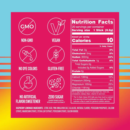 TREVI™ Sport Electrolytes Pulverbeutel Zuckerfrei - 800 mg Natrium - 250 mg Kalium - 100 mg Magnesium - Wasser Trinkmischung Rehydrations-Essentials - 20 Stück - Himbeer-Zitronen-Limonade