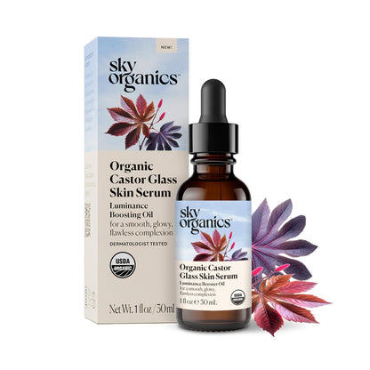 Sky Organics Bio Rizinusöl Glass Skin Serum (30 ml) - Dermatologisch getestetes natürliches Gesichtsserum mit Jojobaöl - Vegan, tierversuchsfrei